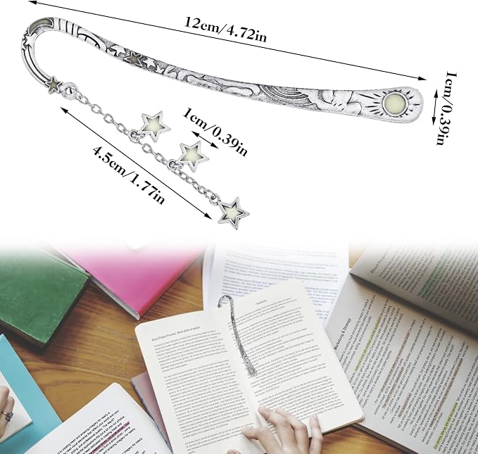 Jeffdad Moon and Stars Luminous Glow in The Dark Butterfly Fantasy Bookmark - Cool Gifts for Women Girls, Silver Stars