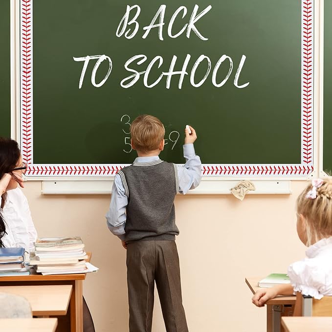 Whaline 32.8ft Baseball Bulletin Board Borders Sport Theme Die-Cut Bulletin Board Baseball Patterned Rolled Trim Border for Sport Party Back to School Classroom Office Chalkboard Decoration