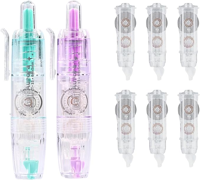 Refillable Correction Tape, 157 ft Total – 2 Pre-Filled Dispensers + 6 Snap-In Refills, School & Office Supplies, Purple+Green