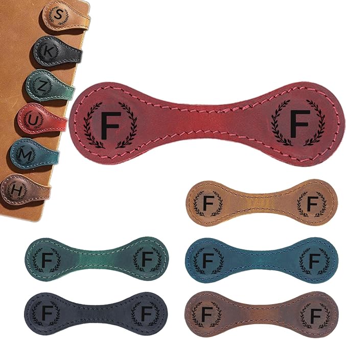 Magnetic Leather Bookmark with 26 Initial for Reading Women,Personalized Magnet Book Marks Gifts for Men,Book Lovers (Red, F)