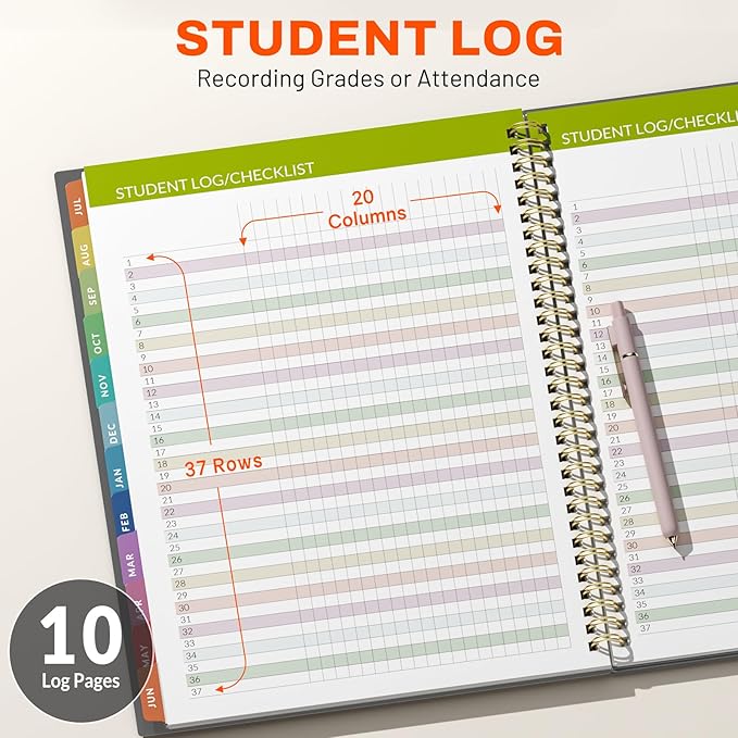 SUNEE Teacher Planner 2026-2027 Academic Year, 7 Periods Lesson Plan Book Jul 2026 - Jun 2027, 8.5"x11" Daily Weekly Monthly Organizers Vertical Layout with Calendars, Bookmark, Waterproof Cover, Black