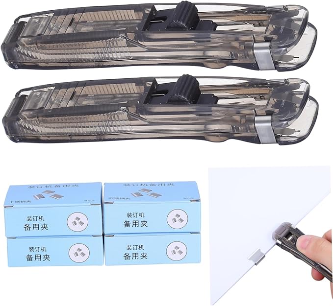 Generic Reusable Portable Desk Stapler with 2 Black Staplers and 200pcs Refill Clips for Office File Binding and Document Organization