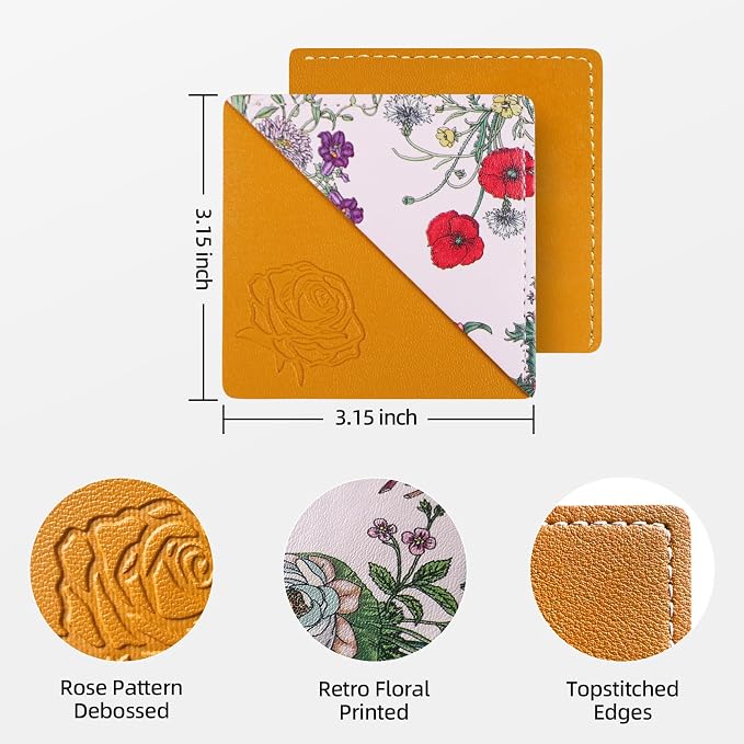 Leather Bookmarks, Wayzton Cute Square Printed Corner Bookmark, Personalized Book Accessories Gifts for Women Kids Reading Lovers