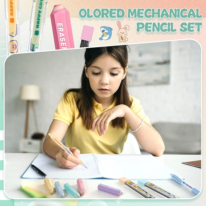 13 Pcs Black Cat Mechanical Pencil Set, 4 Mechanical Pencils 0.5mm, with 4 2B Lead Refills and 3/5 Erasers Christmas Stocking Stuffers for Women Cats Lovers Gifts (Colored)