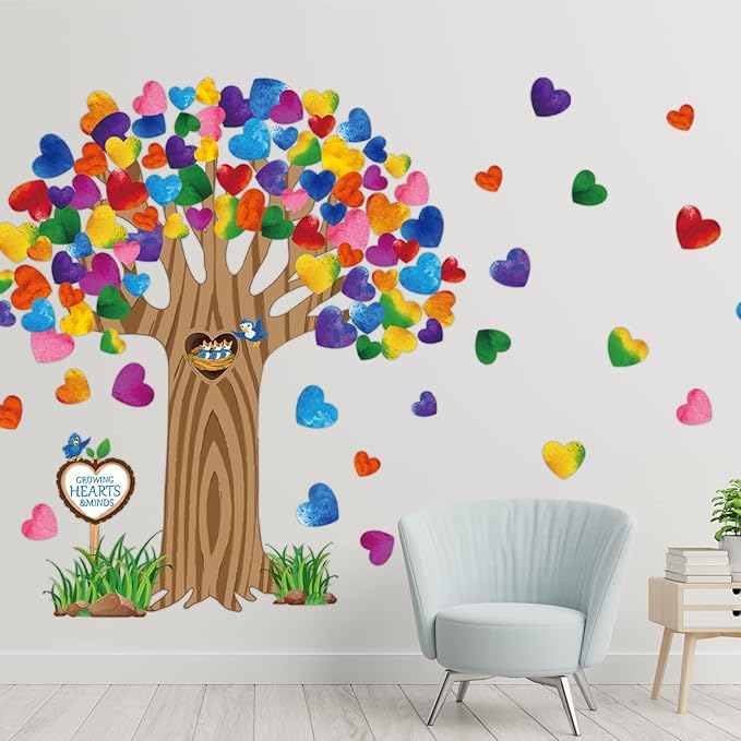 Pajean Classroom Decorations Tree Bulletin Board Set with Colorful Heart Cutouts Bulletin Board Classroom Decorations Gratitude Kindness Family Tree Wall Decor for Door Wall Chalkboards Decor