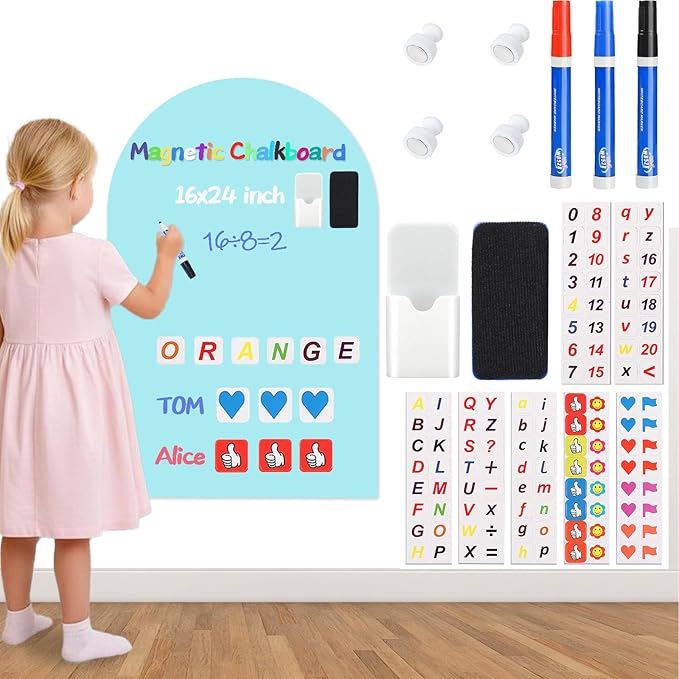 Magnetic Arch Wall Decal for Kids,Upgraded Thickened Magnetic Chalkboard for Most Wall,Suitable for Home Decoration Wallpaper and Children's Game Room (Sky Blue, 16" W x 24" H)