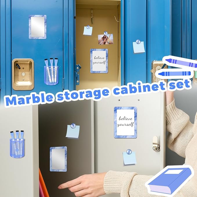 Blue Magnetic Locker Marble Theme Accessories Kit Include Back to School Essentials for Back to School Decorations Office Supplies