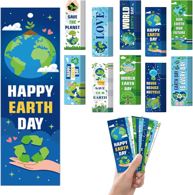 120 Pcs Earth Day Bookmarks, Double Sided Environmental Awareness Earth Day Decorations, Motivational Bookmark Bulk for Classroom School Party Favors Giveaways