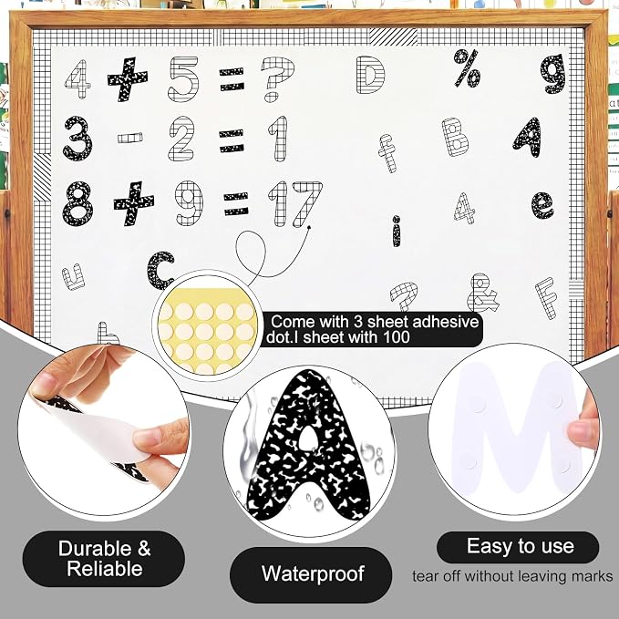 221 Pcs Composition Notebook Bulletin Board Letters, Round Alphabet Number Punctuation Symbol Combo Letter Cutouts, Black and White Classroom Decor for Summer School Chalkboard Poster Wall