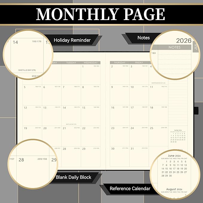 2026-2027 Planner - Weekly and Monthly Planner 2026-2027, Jul.2026 - Jun.2027, 9" x 11", 26-27 Calendar Planner with Inner Pocket + Bookmarks+ Leather Hardcover, Black