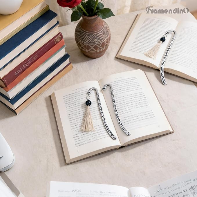 Framendino, 20 Pieces Alloy Bookmark Retro Silver Metal Carving Hook with Tibetan DIY for Teacher Reading Enthusiasts