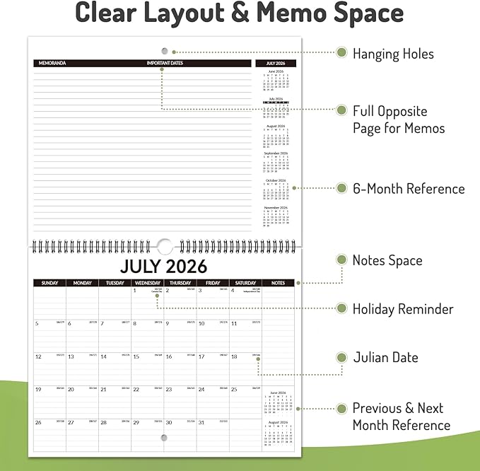 2026 Calendar, Forvencer 21-Month Wall Calendar 2026, Apr 2026 - Dec 2027, 14" x 11" Large Monthly Planner Calendars with Notes Section & Stickers, Ruled Block, Spiral Binding Hanging for Home Office