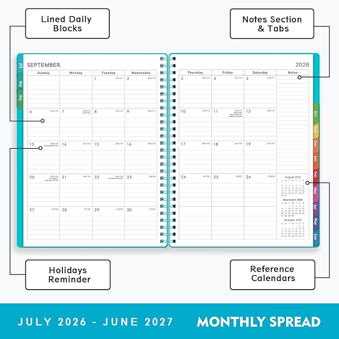 Planner 2026-2027 - Academic Planner from July 2026 - June 2027, 7.7" x 9.8", Calendar Planner 2026-2027, Weekly and Monthly Planner Spiral Bound, Flexible Cover, To-Do List, 12 Monthly Tabs