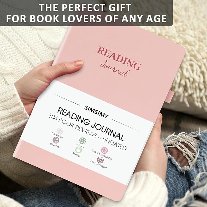 Reading Journal with 104 Book Reviews, Book Journal for Books Lovers & Readers - Review and Track Your Reading Progress, Reading Log Notebook Gift, A5, Pink