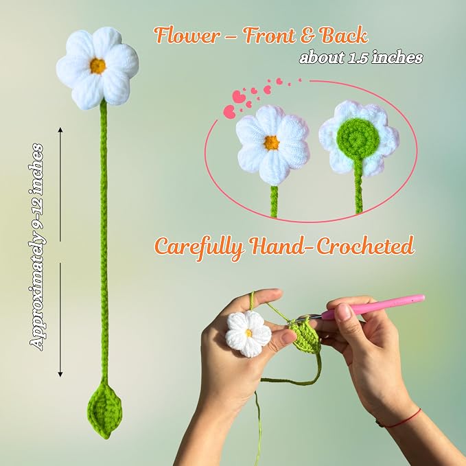 Daisy Crochet Bookmarks for Women, 6 Pack Flower Book Marks | Cute Reading Accessories, Book Lovers Gifts, Page Markers, Tote Bag Decor, Napkin Rings, Curtain Ties, Bouquet Ties