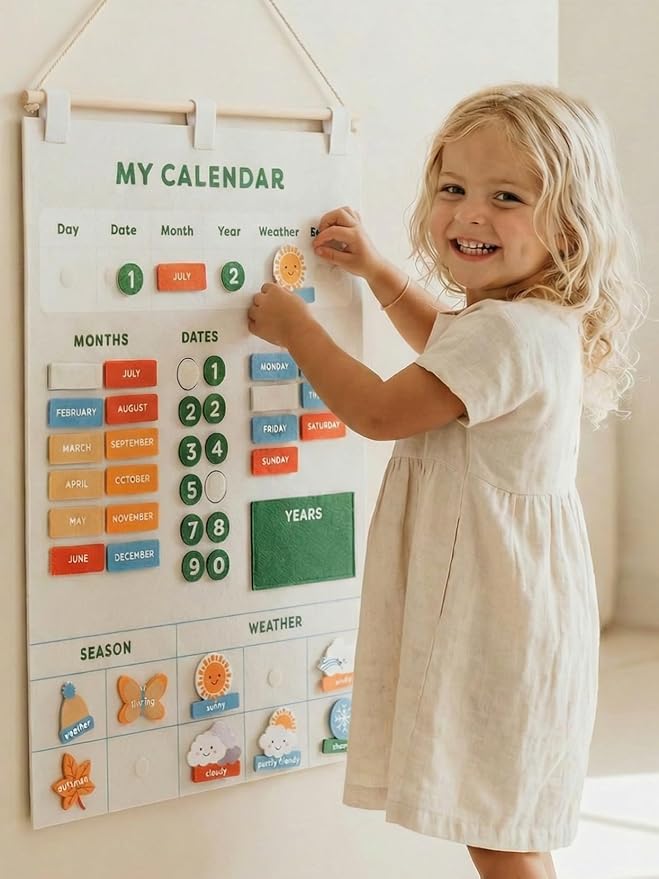 Beautiful Toddler and Kids Calendar - Perfect Homeschool Supplies With Months, Days of the Week, Season and Weather - Cute Play Room Decor Essentials for Preschool Learning & Organization