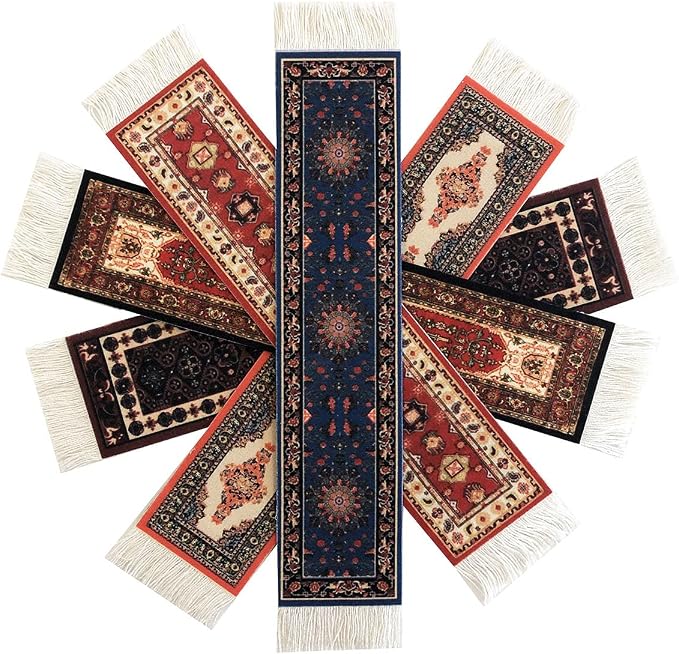 Set of 5 Rug Bookmarks, Colorful Carpet Book Marks for Reading, Miniature Oriental Style Design, Novelty Office Accessories