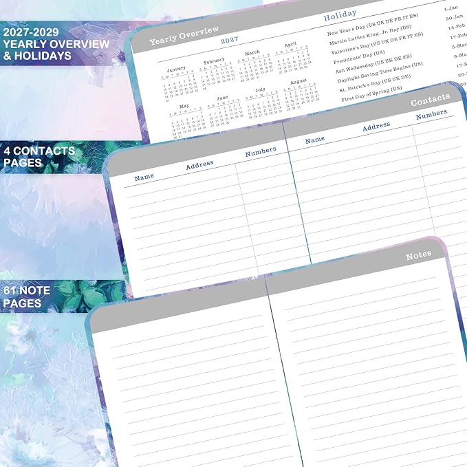 2027-2029 Pocket Planner/Calendar - 3 Year Monthly Planner 2027-2029, Jan. 2027 - Dec. 2029, 3.93''×6.29'', 36 Months Small Planner, 60 Note Pages, Pen Holder, Pocket - Floral Painting