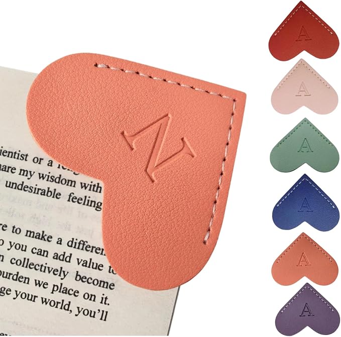 Personalized Leather Heart Bookmarks with Initials, 26 Letters Custom Corner Book Mark for Reading Women,Teacher, Student, Book Lovers Book Marker, Meaningful Gifts(Purple & Orange,N)