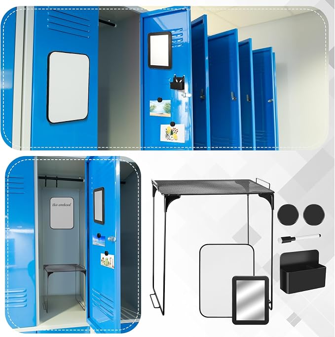 Ctosree 9 Pcs Locker Accessories Kit Locker Shelf Decor Includes Cabinet Organizer Whiteboard Magnetic Mirror Storage Cup Dry Erase Marker for Classroom Back to School Essentials (Black)