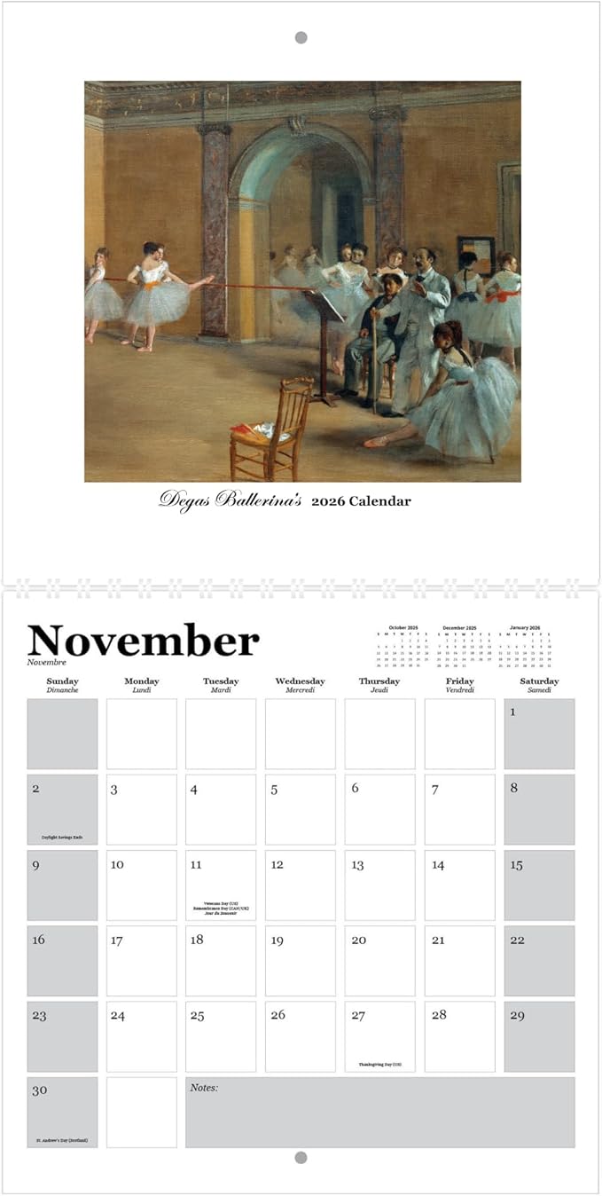 Degas Ballerina’s- 2026 Wall Calendar 12” x 12”- Master Impressionist Artist in Pastel and Oil- Printed on FSC Certified Cardstock Paper- Monthly Organizer for Home and Office