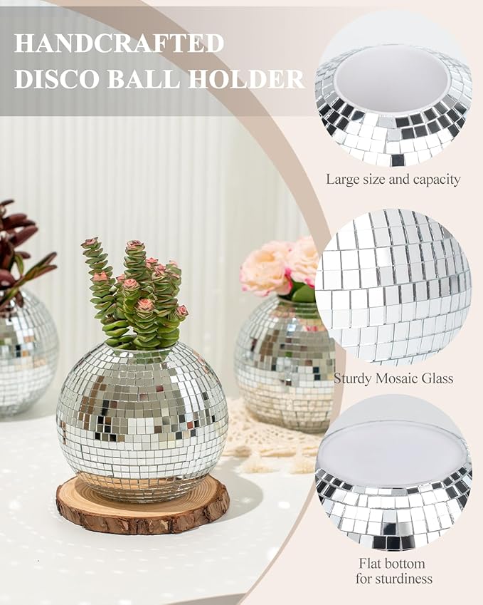 Disco Ball Pencil Holder for Desk - Pen & Makeup Brush Organizer with Silver Sequins, Disco Accessories Decor for Office, Home, or Bedroom - 4 in