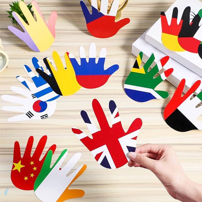Fullhawl 36 Pcs Around The World Bulletin Board Set Flags of The World Multicultural Hands Cut Out Decorations International Country Flags History Classroom Decor Diversity Back to School Wall Door