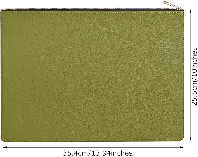 Enyuwlcm PU Leather A4 File Folder Zipper Document Holder Envelope Folder Case for Receipt Contract (1, Green)