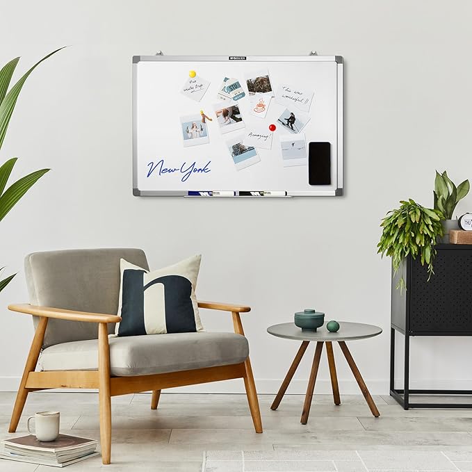 M&G Dry Erase Board Magnetic White Board for Wall, 36” x 24” Whiteboard with 2 Markers & 2 Magnets & 1 Eraser, Hanging Whiteboard with Silver Frame for Planning, Drawing, to Do List, Office Use