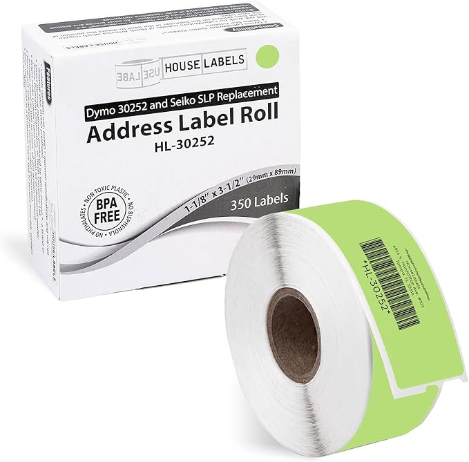 HOUSELABELS Compatible DYMO 30252 Green Address Labels (1-1/8" x 3-1/2"), Strong Permanent Adhesive, Compatible with DYMO LW 450, 4XL, Rollo & Zebra Desktop Printers, 8 Rolls /350 Labels