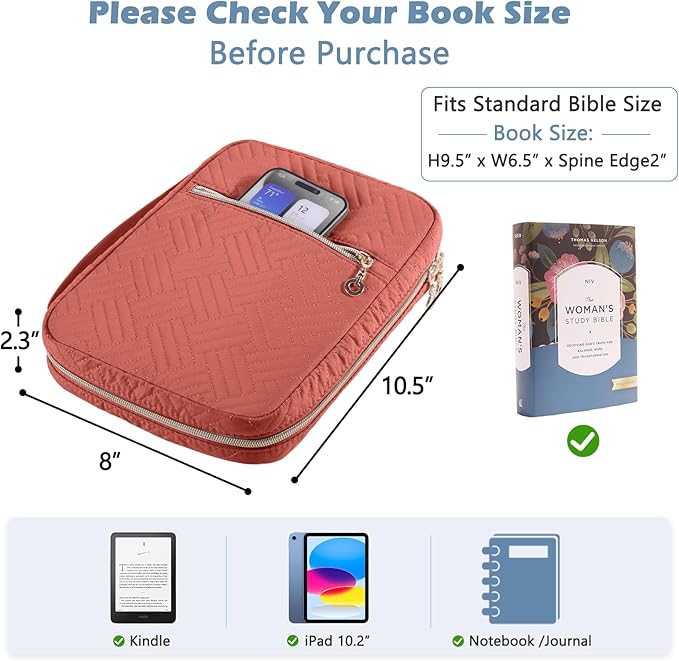 APLUFINE Bible Cover for Women - Soft Bible Case - Carrying Book Case for Bible Accessories - Bible Holder Case for Women - Girls Bible Bag - Bible Carrier - Bible Sleeve - Church Bag