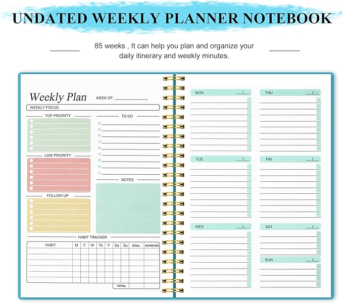 Utron A5 Weekly Planner - Undated Daily To Do List Planner, Weekly Goals Notebook for Office/Business and Students