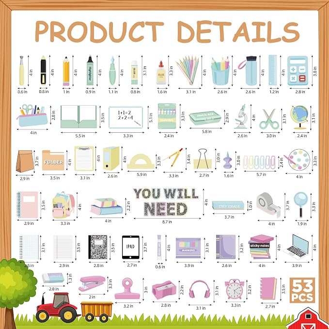 53 Pieces Supplies You Will Need Bulletin Board Set You’ll Need School Supplies Visual Supply Cards Classroom Management Tools for Teachers Elementary School Whiteboard