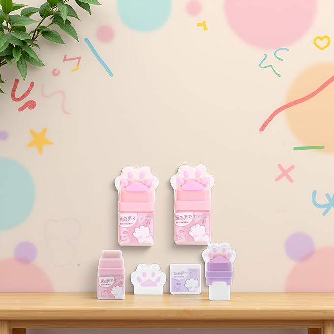 2Pcs Cat Paw Roller Eraser, Cute Cat Rubber, Multicolour Erasers for Kids, Colorful Roller Eraser, Kids with Shaving Roller Case for School Office Supply Stationery Erasers Office Supplies