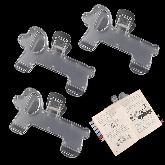 3 Pcs Book Clips,3 Colors Strong Page Holders for Reading,Portable Book Openers,Practical Book Page Markers for Teachers,Students,Office,and Home(Dog)