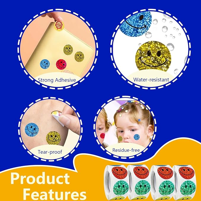 1500 Pcs 1.0Inch Smiley Face Stickers for Kids Reward,Behavior Chart,School Classroom Student Teacher Supplies Gift