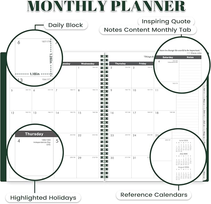 2026-2028 Monthly Planner - 2-Year Monthly Planner from Jul 2026 to Jun 2028, 8.5'' x 11'', 2026-2028 Planners, Inner Pocket, 24 Tabs - Army Green