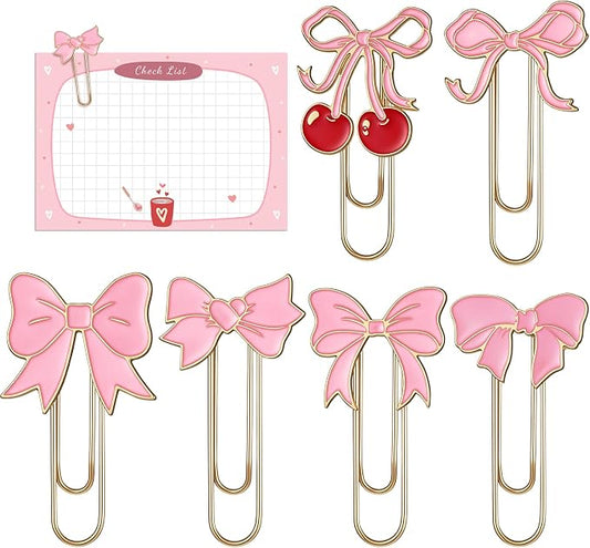 Cute Paperclip Bookmark, 6 Pcs Large Metal Paperclips, Cute Bookmarks, Coquette Preppy Planner Clips for Office Home Supplies Gifts Wedding Decoration
