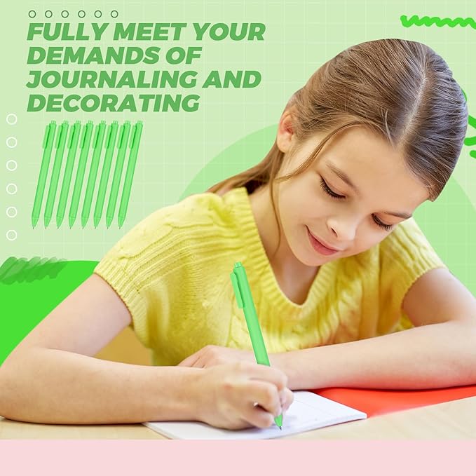 Cholemy 24 Pack Retractable Pens Bulk Pastel Gel Ink Pens 0.5mm Fine Point Tip Black Ink with Grip Smooth Writing for Journaling Note Taking School Supplies(Green)