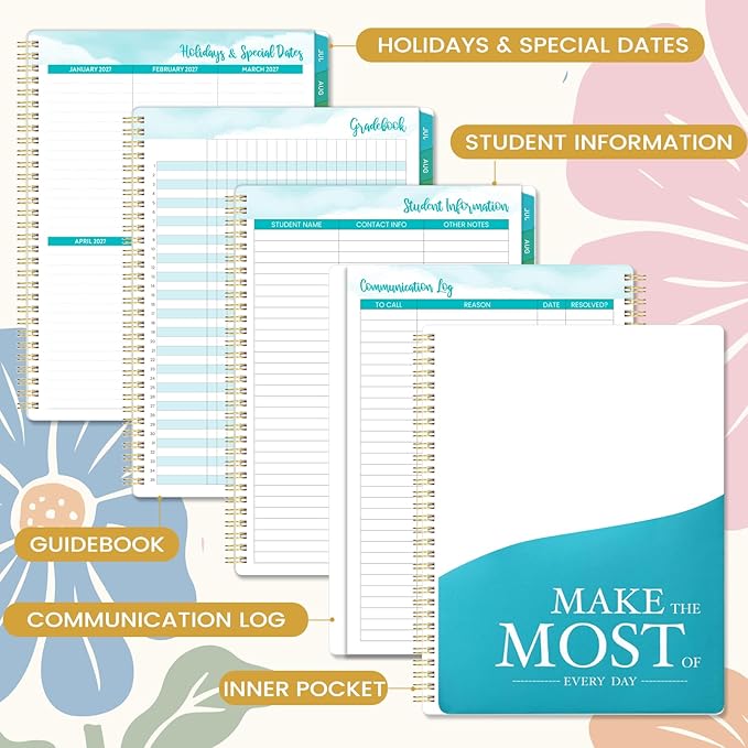 Teacher Planner 2026-2027 - Teacher Lesson Planner 2026-2027, July 2026- June 2027, 8.5" x 11", Good for School Year with Color Tabs, Gradebook, Communication Log & Inner Pocket