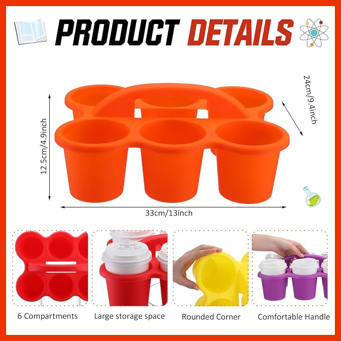 Reallnaive 6 Pack Classroom Caddy Plastic Cup Crayon Pen Holder with Handle, 6-hole Cup Storage Art Caddies Table Organizer for Drink Delivery Pencil Pen School Office Art Crafting (Bright Colors)