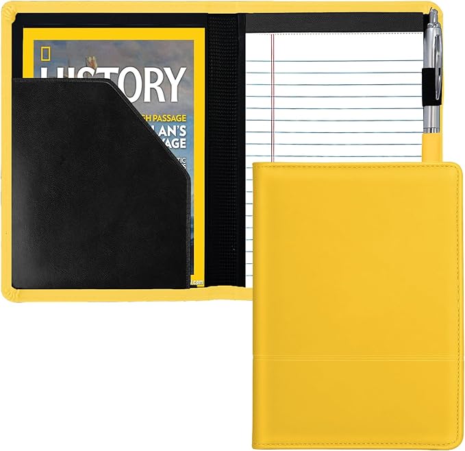 Padfolio/Portfolio Binder, Mini Padfolio Portfolio Binder 5 x 8 Legal Writing Pad, A5 Document Organizer Folder for Men Women, Yellow