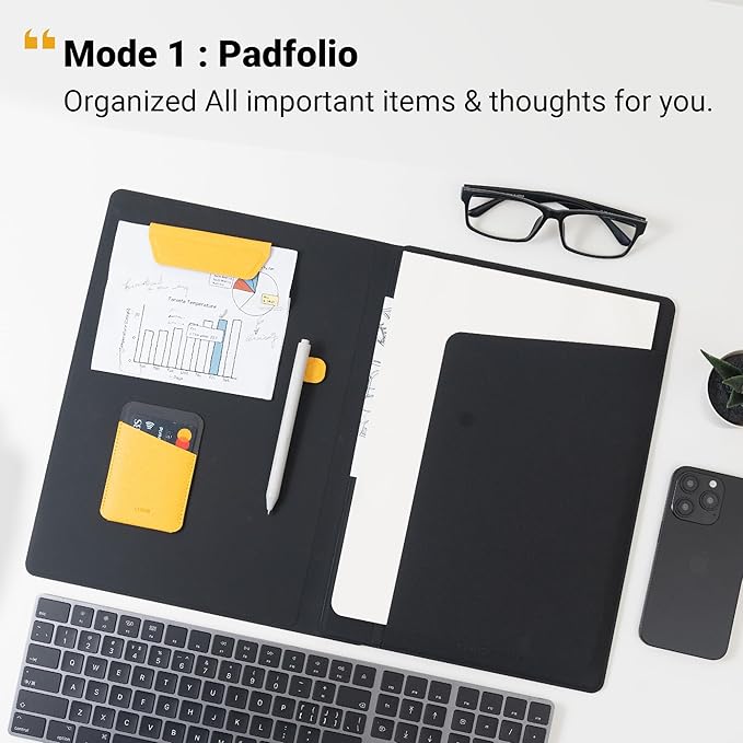 LHiDS Creative Folio Lite 2.0 with Stand, Business Portfolio, 3-in-1 Padfolio with Magnetic Accessories, Work as Notebook Cover, Clipboard, Organizing Board for Home and Office (Black, A4/Letter)