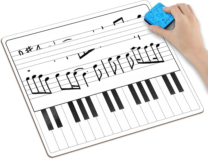 SCRIBBLEDO 10 Pack 11 x 14 Inch Piano Board Dry Erase White Boards Keyboard Double Sided Music Staff whiteboard for Kids Students, Musicians Music Class Supplies. (10 Erasers Included)