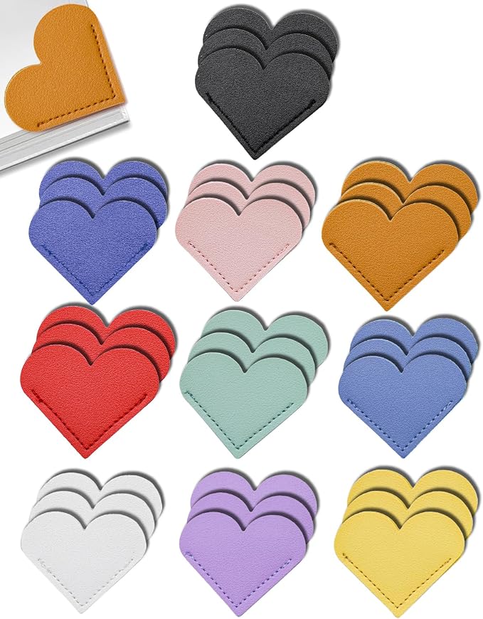30Pcs Leather Heart Book Marks for Women, Cute Heart Bookmark Corner for Book Lovers Gifts