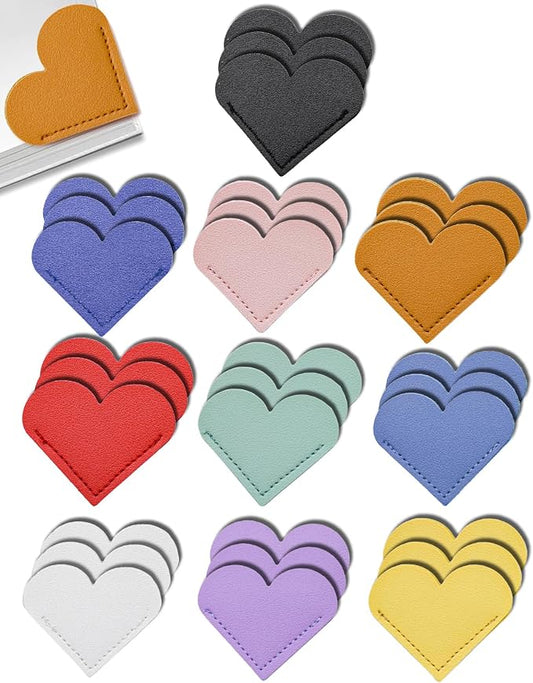 30Pcs Leather Heart Book Marks for Women, Cute Heart Bookmark Corner for Book Lovers Gifts