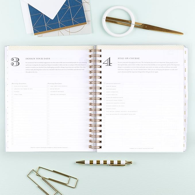 Blue Sky Day Designer 2024 Daily and Monthly Planner, 8" x 10", Frosted Cover, Wirebound, Navy Stripe (142098-24)