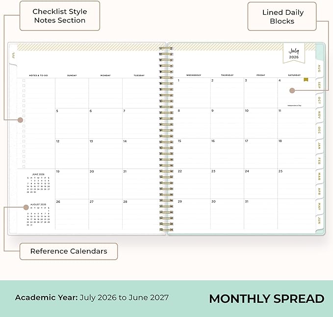 Blue Sky Day Designer 2026-2027 Weekly and Monthly Academic Year Planner Calendar, July 2026 - June 2027, 8.5" x 11", Flexible Cover, Laminated Tabs, Storage Pocket, Includes Stickers, Secret Garden Mint