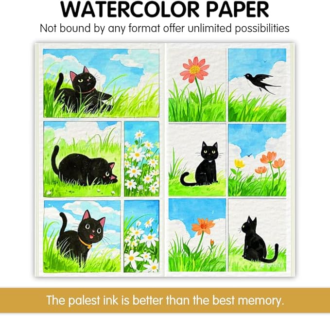 Pocket TN Watercolor Paper Refills, 8Sheets/16Pages 8.25x4.25inches Regular TN Journal Notebooks, 300gsm Travelers Notebook Insert for Painting, Mixed Media Pad Notebook