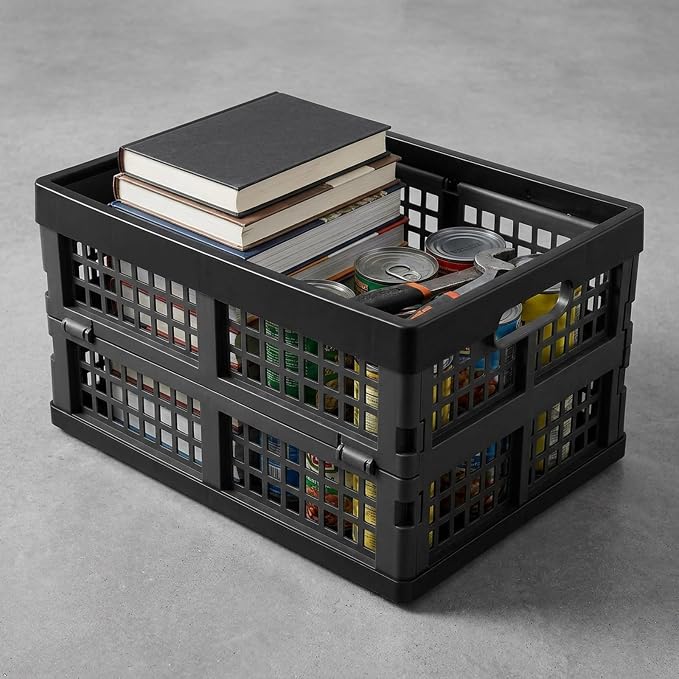 4-Pack 15 L Plastic Collapsible Storage Crates, Stackable Storage Folding Crates